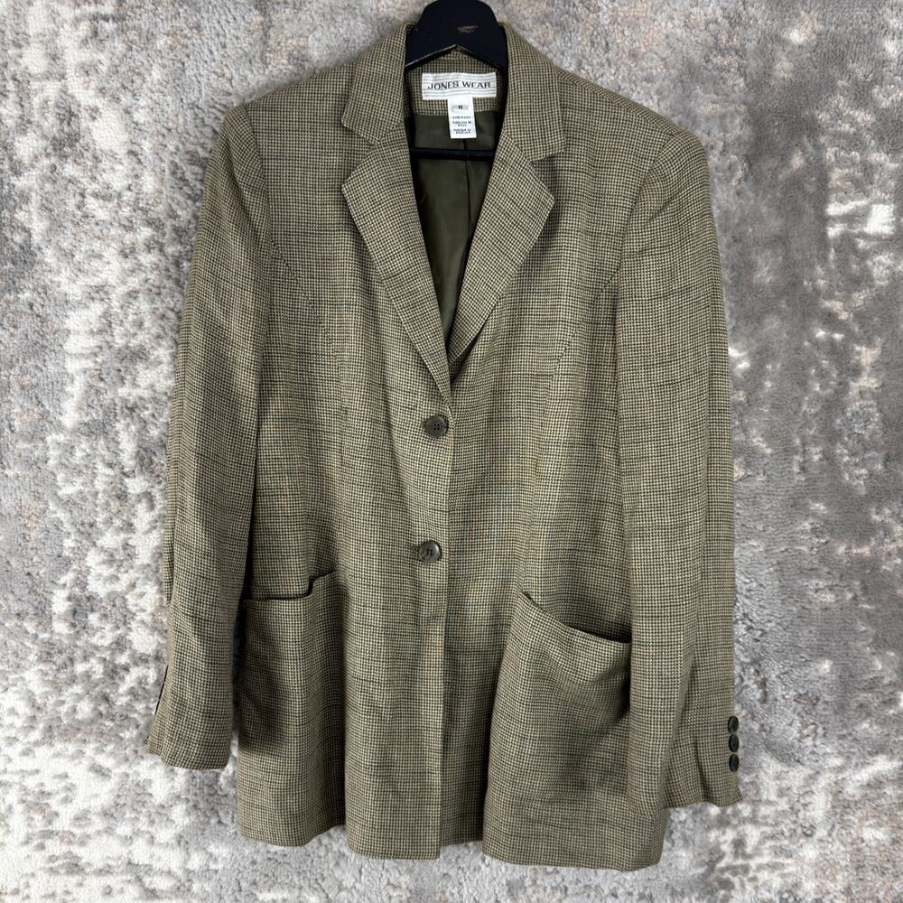 Jones Wear Size 8 Career Notched Blazer Jacket Gray V Neck Long Sleeve USA